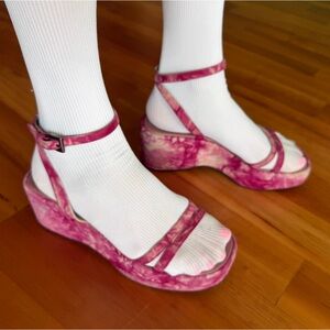 Prada 2000s platform sandals pink tie-dye patterned flatform runway shoes heels